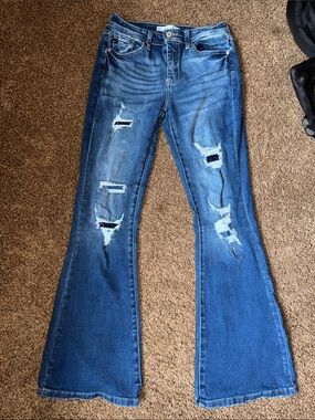 KanCan Distressed Dark Blue Flare Jeans